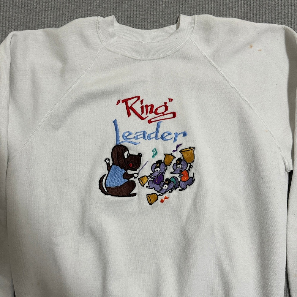 Vintage Hanes Ring Leader Dog Mice Graphic Sweatshirt White Mens XL - Picture 8 of 12
